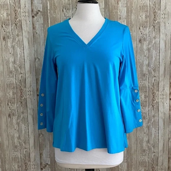 Hinson Wu Christy 3/4 Sleeve Top In Aqua Blue Size Small - Picture 2 of 8